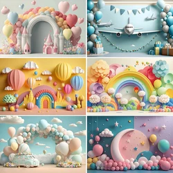 Laeacco Newborn Baby Birthday Portrait Photography Backdrop Girl Boy Balloons Flowers Indoor Room Photo Background Photostudio