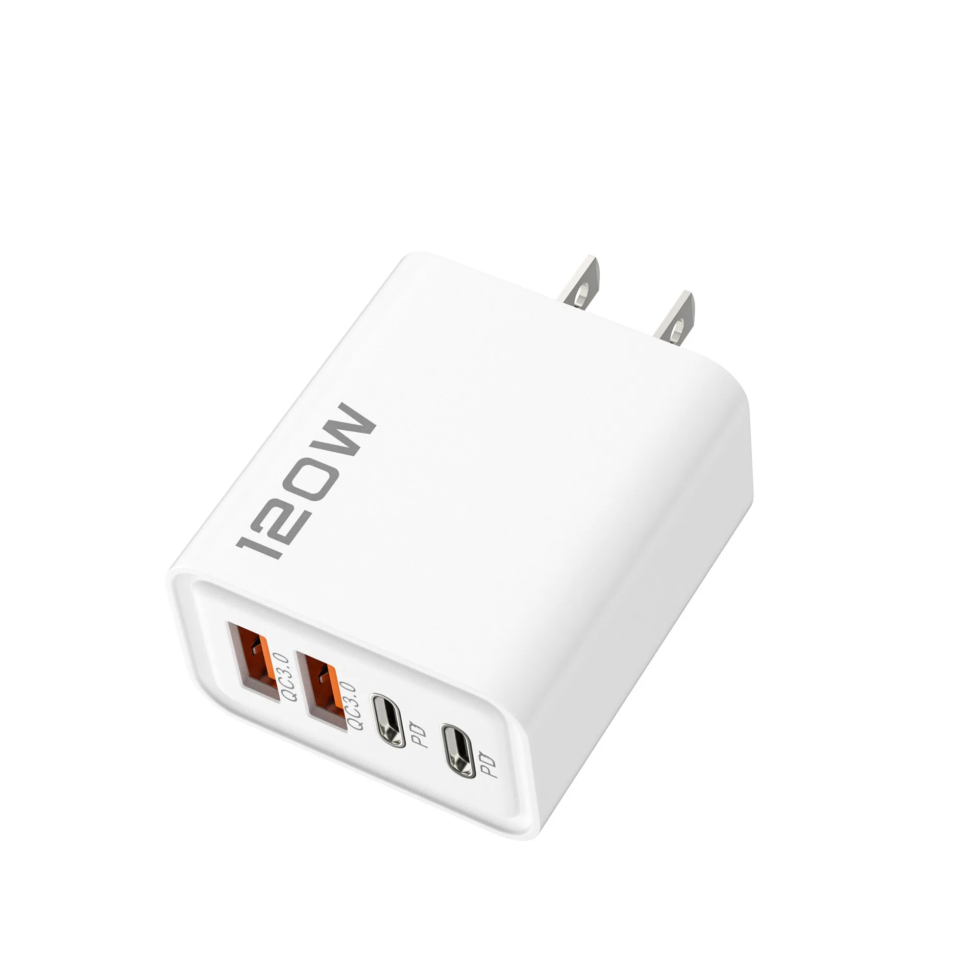4-Port 120W USB-Ladegerät QC3.0 USB Typ-C Schnellladegerät Telefonadapter Typ-C Telefonladegerät EU/US-Stecker für iPhone Samsung Xiaomi