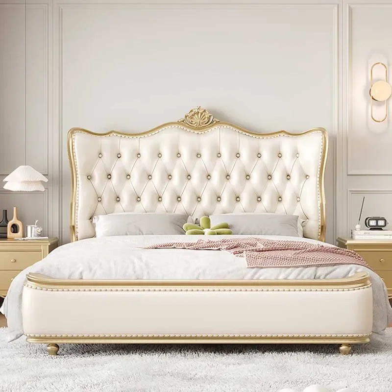 Full Size Double Bed Nordic White Luxury Sleeping Modern King Double Bed Queen Floor Design Cama Box Casal Bedroom Furniture