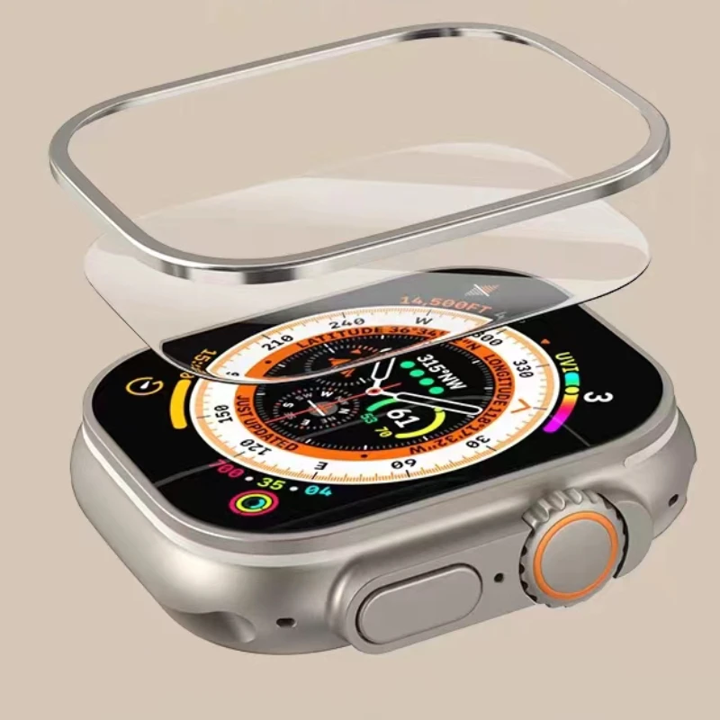 Explosion proof metal frame tempered glass protective film For Apple watch 49mm Anti-fall watch shell fittings For iWatch Ultra
