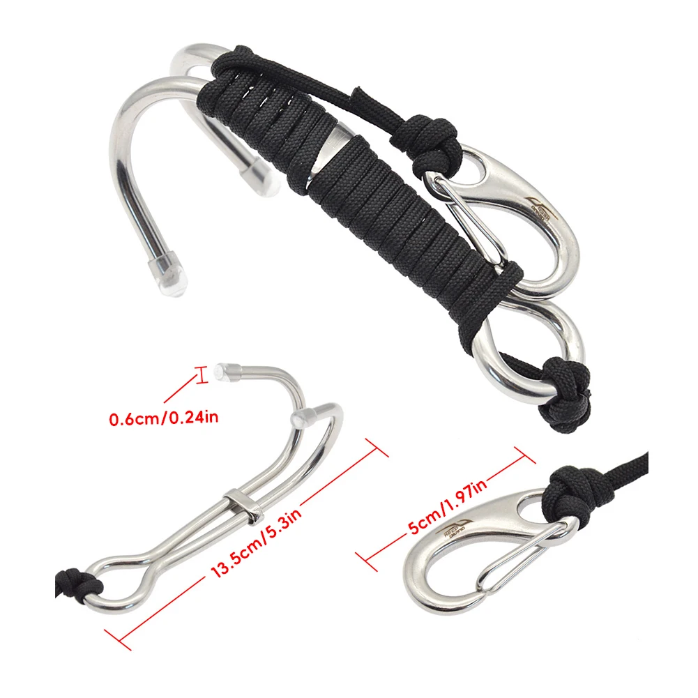 1PC 316 Stainless Steel Spring Snap Hook Double Head Hook Marine Diving D Ring Snap Strong Durable Hooks Safety Accessories