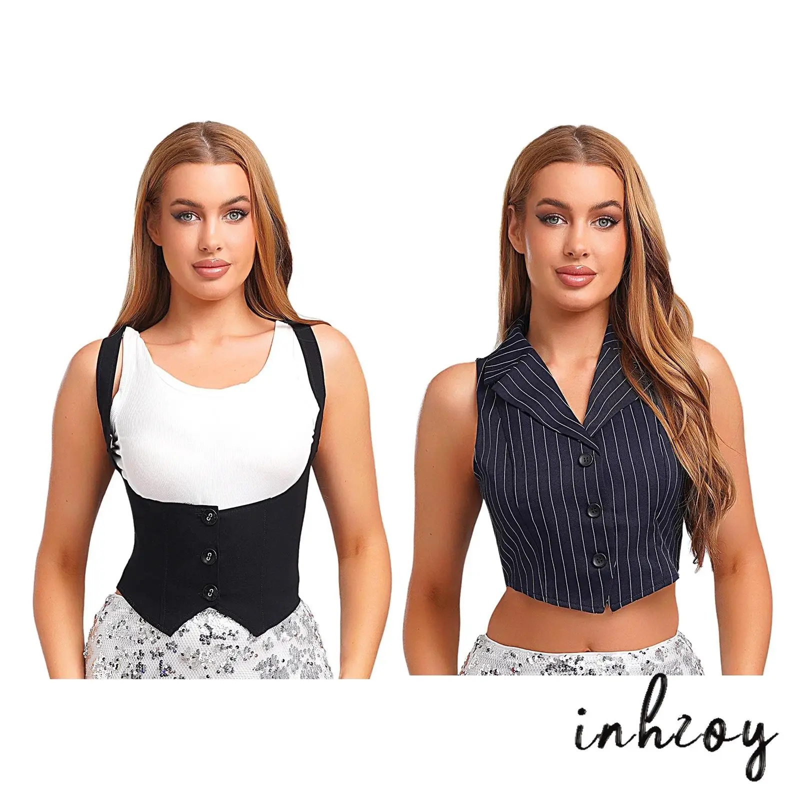 

Womens Versatile Waistcoat Sleeveless Front Button-down Slim-Fit Vest Tank Crop Tops for Office Work Casual Wear