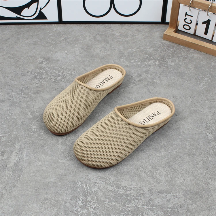 

Linen Slippers Women's Summer Outdoor Wearable Open-Toe Hollow Breathable Mesh Flat Bottom Casual Soft Bottom Lazy Sandals