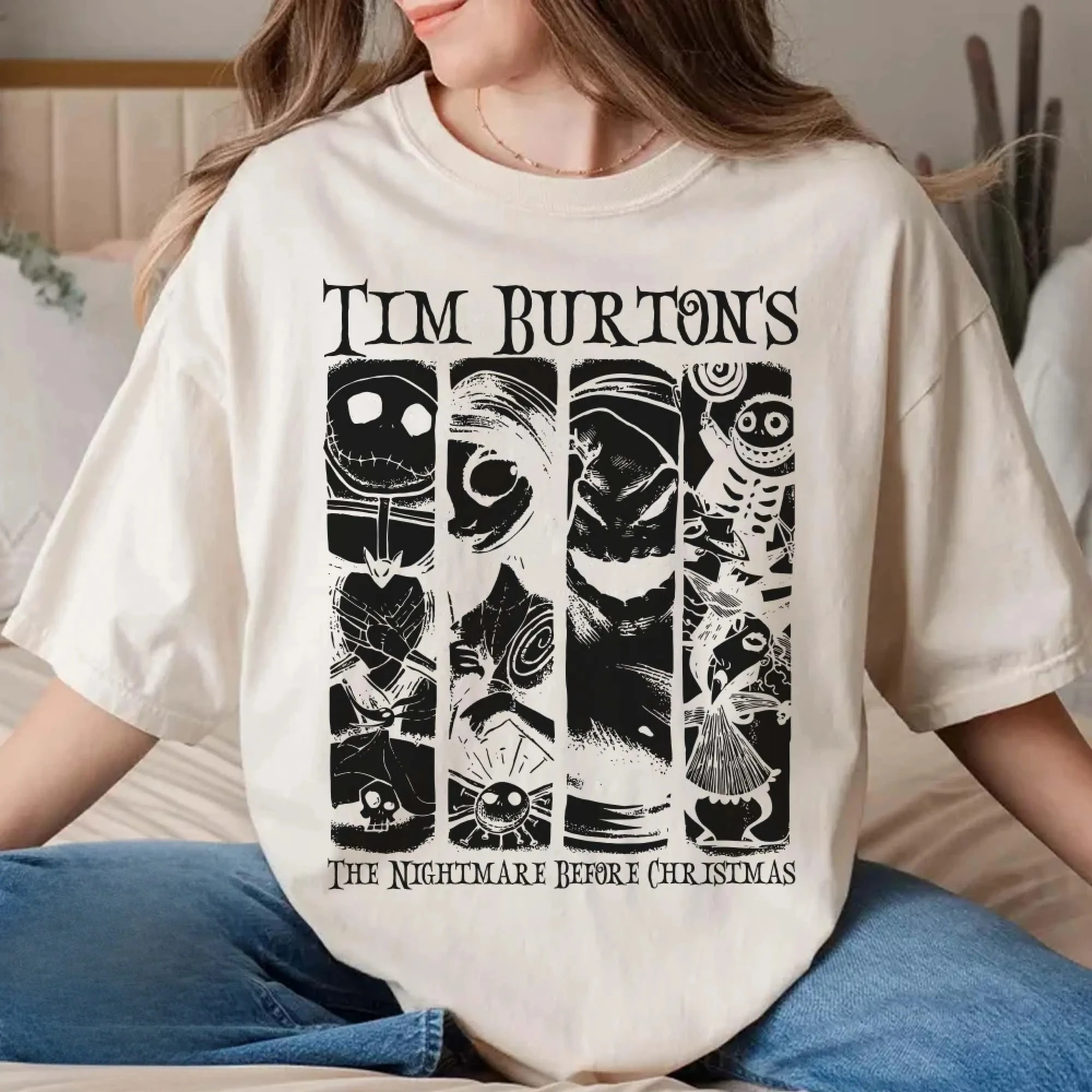 Disney Retro Nochebuena Horror Halloween Tim Burton camisas Jack Skellington camisas Sally y Uji Bugi camisetas de fiesta de Disney
