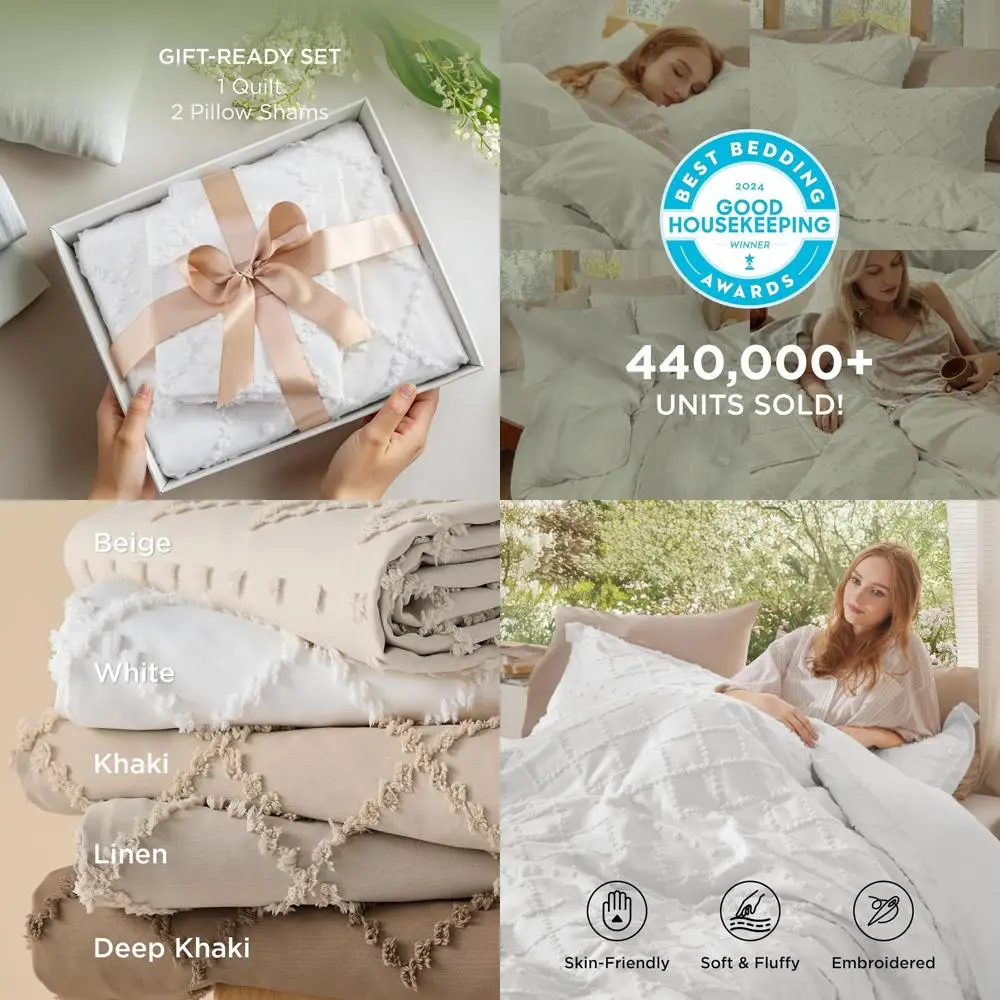 

Комплект пододеяльников Queen Boho — белый, дышащий и мягкий, моющийся чехол для одеяла на все сезоны, 90x90 с 2 наволочками и молнией