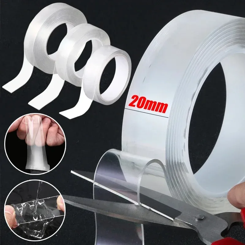 

2mm Thickness Transparent Double Sided Tape Nano Tape Waterproof Wall Stickers Reusable Heat Resistant Bathroom Decoration Tapes