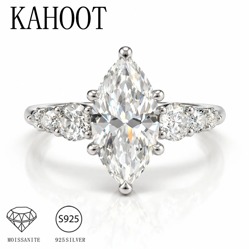 A 925 Silver 3 Carat Horse Eye Moissanite Special-Shaped Ring Fashionable Classic Men's and Women's Couple Ring Wedding Ring