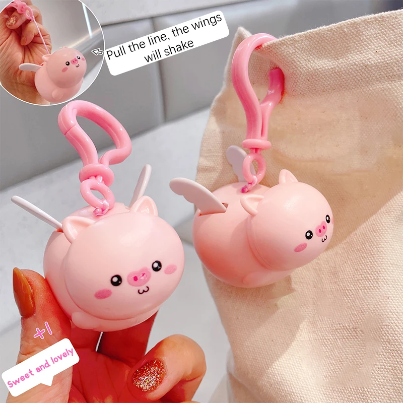 Lovely Elastic Retractable Cord Pull Keychain Cartoon Fly Pig Capybara Key Ring Hanging Telescopic Keychain Kids Couple Gift