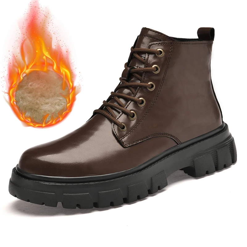 

Мужские высокие ботинки, теплая хлопковая обувь из искусственной кожи, удобные классические мужские ботинки на толстой подошве, размер 38-46