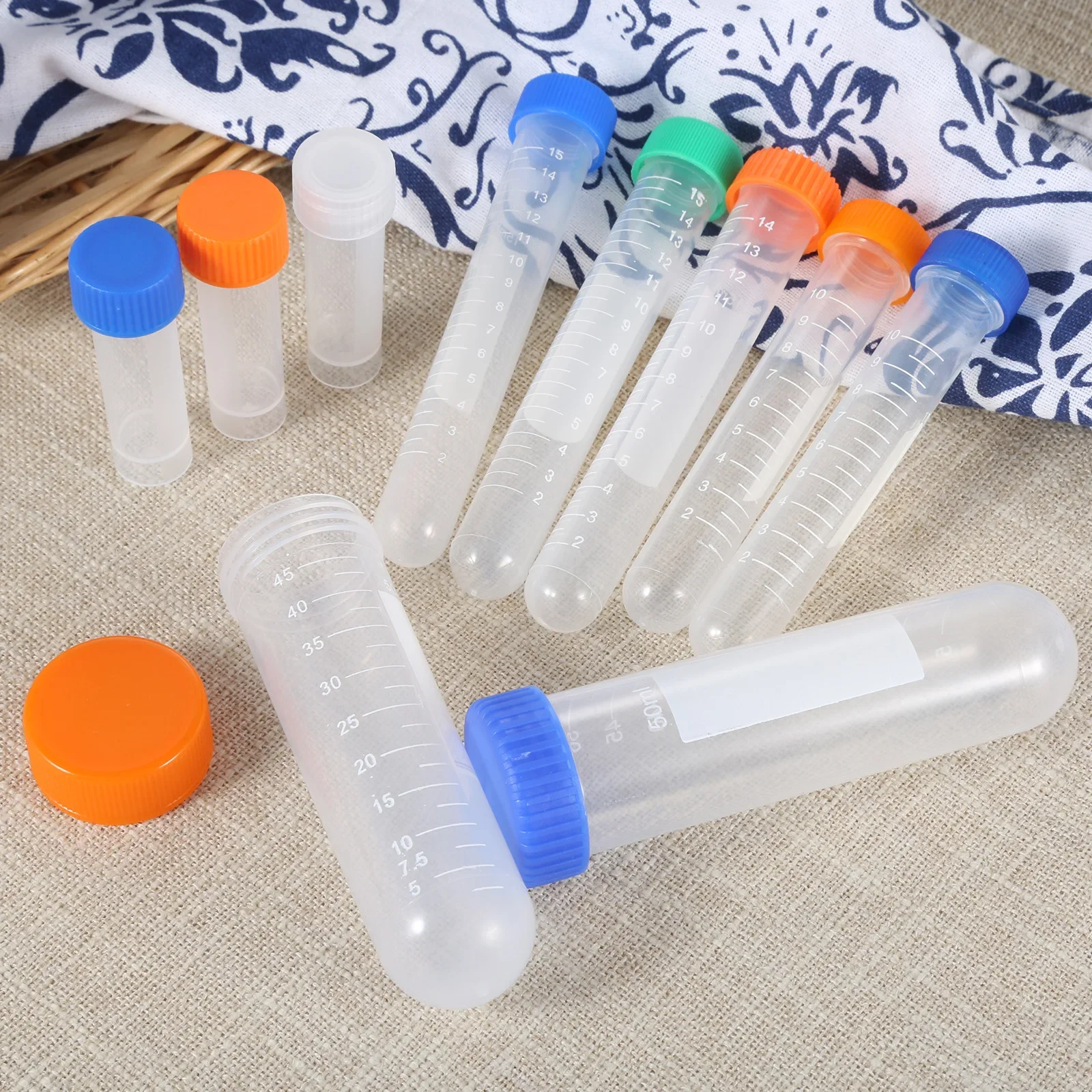 5pcs/set Clear Sewing Needles Storage Tube Plastic Pin Bottle with Scale Beads Button Container Box Holder Colorful Cap Hicello