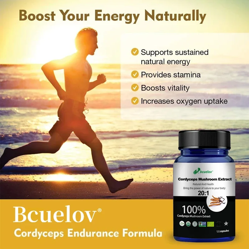 Natural 100% Cordyceps 680 mg Supplement - For Vitality, Energy Supplement, Non-GMO 120 Capsules