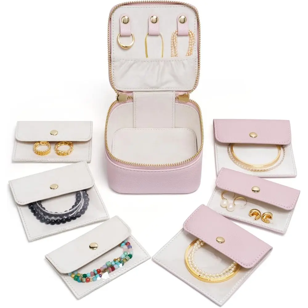 

Маленький портативный дорожный органайзер для туалетных принадлежностей с 6 мини-косметичками, розовый дорожный кейс для женщин