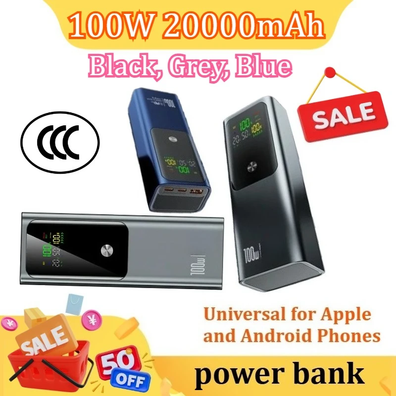 

20000mAh PD100W Power Bank High Capacity Fast Charging Portable Charger Powerbank for Laptop for IPhone for Xiaomi