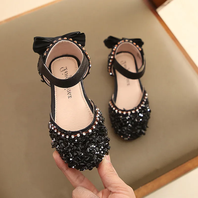 New Children Princess Shoes Baby Girls Flat Bling Leather Sandals Fashion Sequin Soft Kids Dance Party Sparkly Shoes