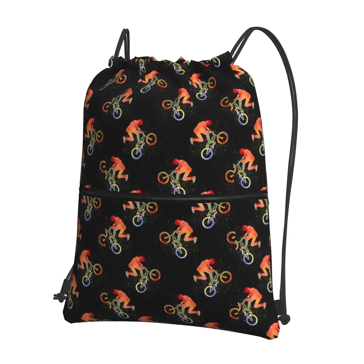 

BMX Watercolor On Black Portable Backpacks Drawstring Bag Casual Drawstring Bundle Pocket Shoes Bags For School Students