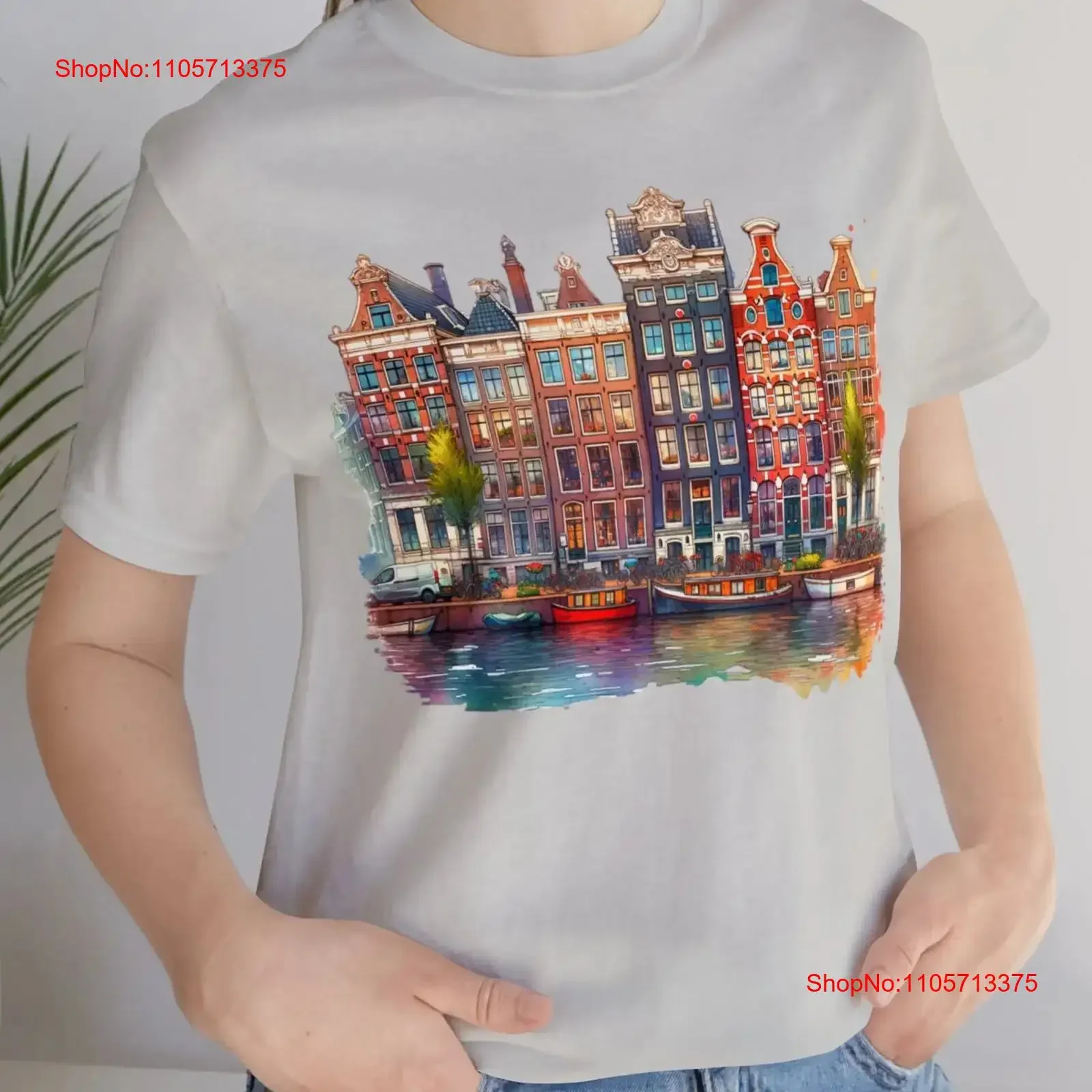 Amsterdam Canal Houses Jersey T Shirt Holland Colorful Dutch in Watercolors vintage Washed designer clothes Soft Versatile