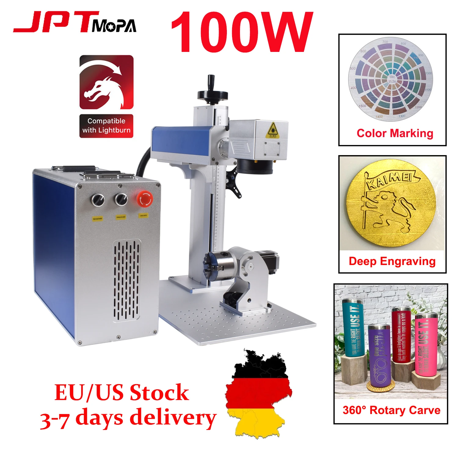 Fiber Laser Marking Machine Laser Engraver JPT Mopa 60W 100W Fiber Laser Cutting Engraving Jewelry Silver Gold Metal EU Stock