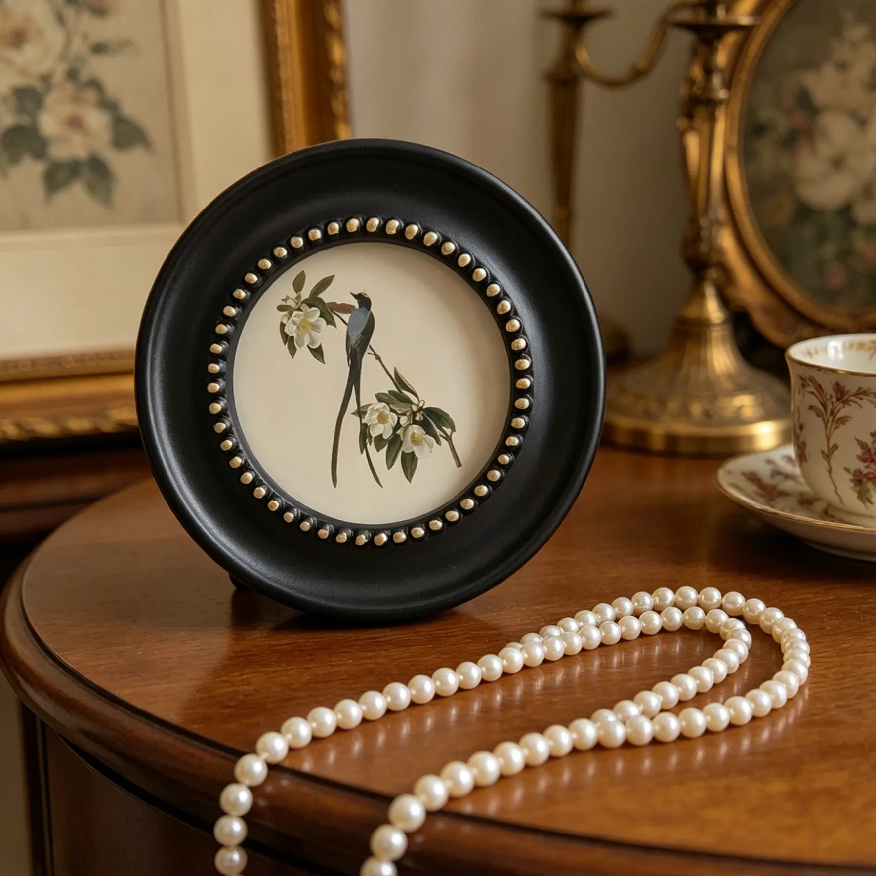 French Mid-century Style Photo Frame Modern Design Wooden Round Frame Wall-mountable Classic Home Decor - view 3