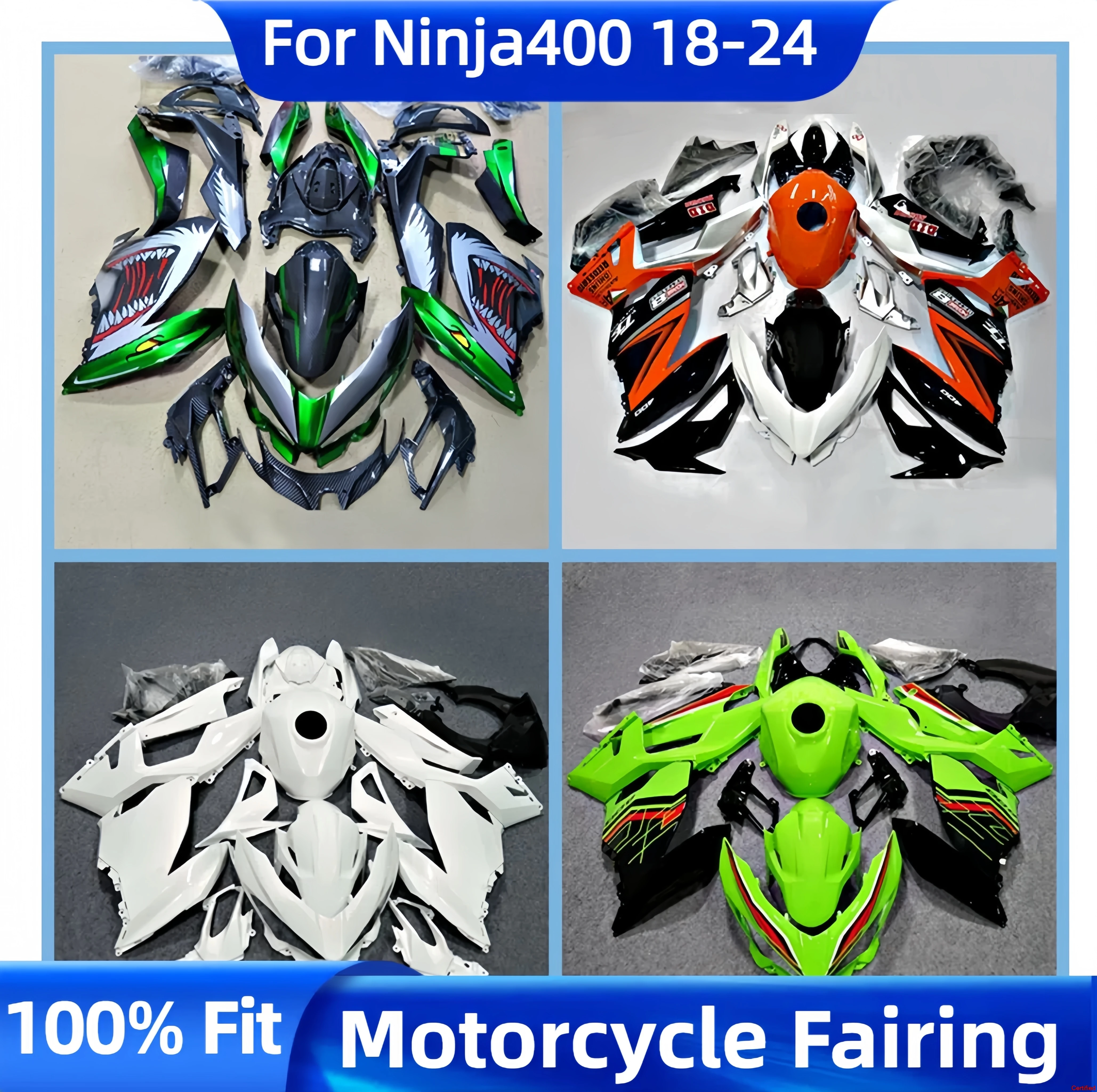 

Для KAWASAKI EX400 2018-2024 Полный комплект обтекателя для Kawasaki Nia400 2018 2019 2020 2021-2024 Полный обтекатель