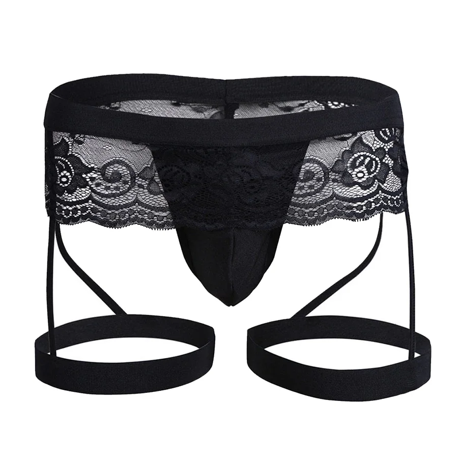 Men Sexy See-through Hollow Out Lace Lingerie Low Waist G-String Panties Thong Briefs Knickers Male Sex Boxers Briefs