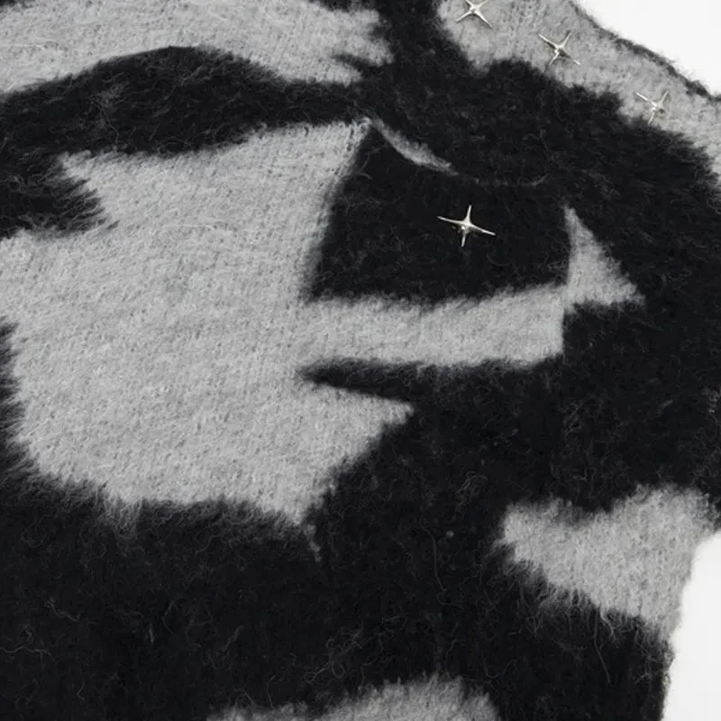 Aelfric Eden-Camisola Mohair Vintage, Fofo Fuzzy Patchwork Jumpers, Malhas Soltas, Estrelas Retro, Hip Hop, Harajuku