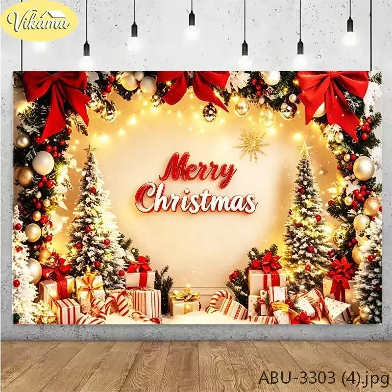 VIKAMA Photography Background Christmas Merry Christmas Wreath Text Backdrop for Party Birthday Photo Booth Home Decor