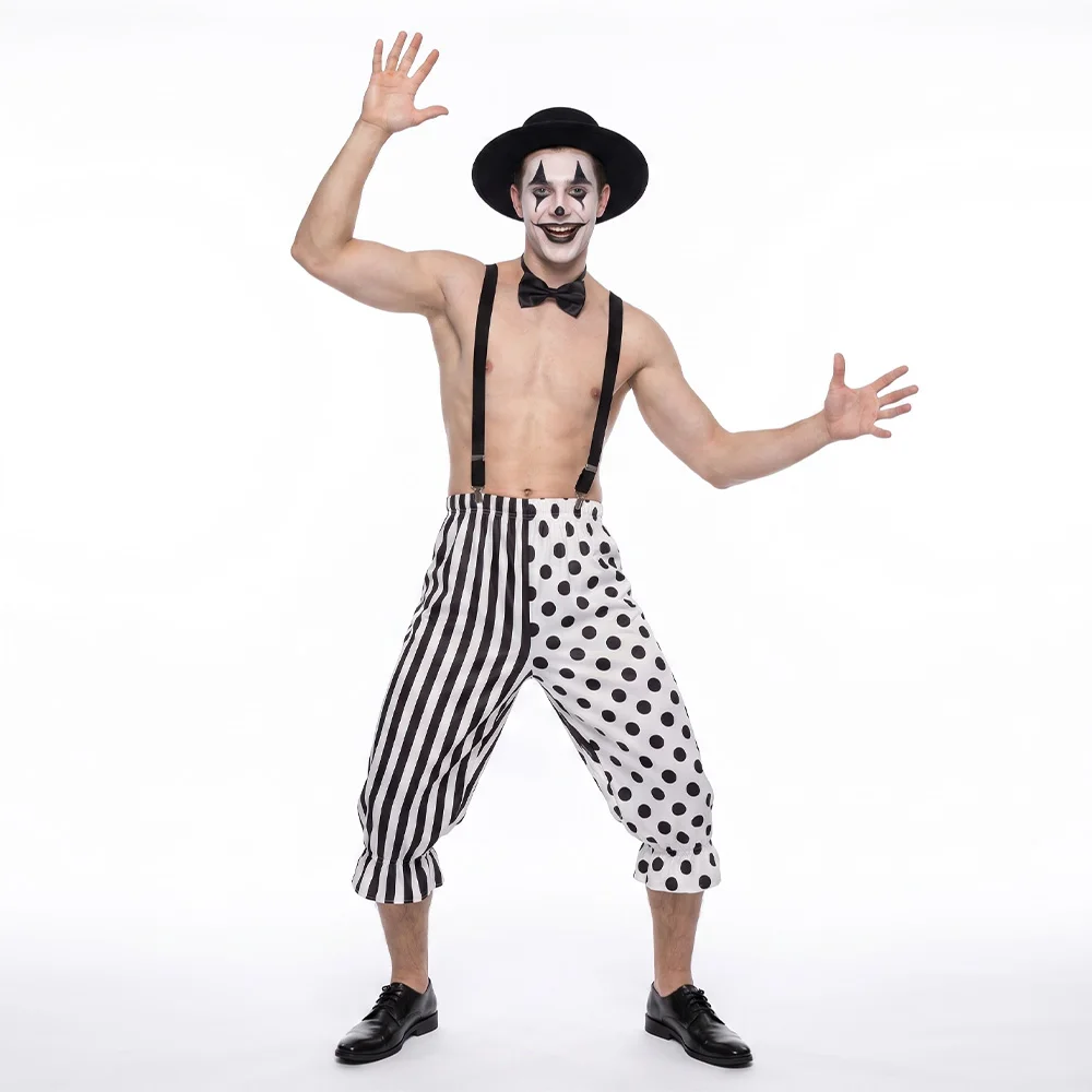 Costume de Clown Effrayant Rétro de Cirque pour Spectacle d'Halloween - Rayures et Pois - Takerlama