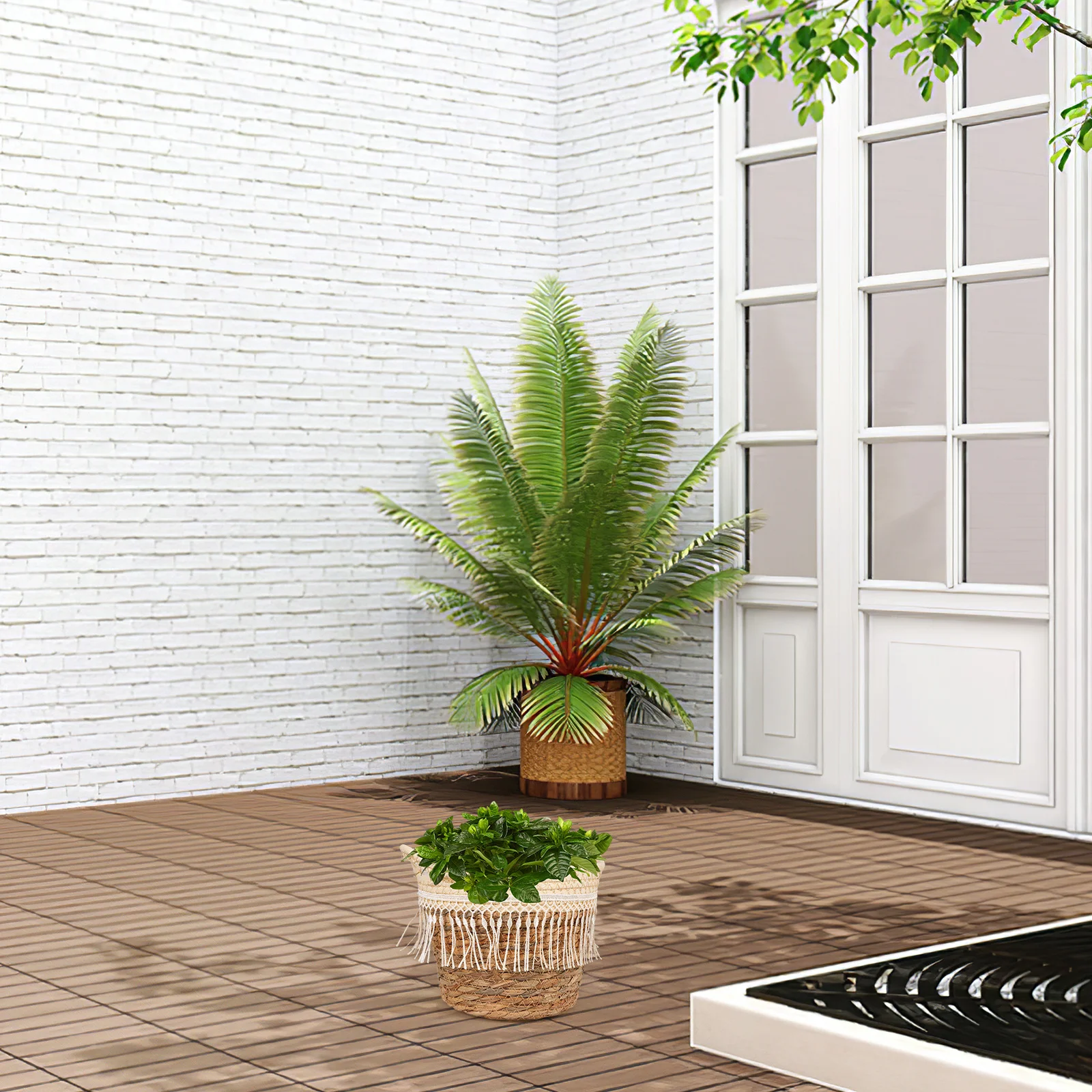 

Woven Flower Basket Rustic Hand Woven Plant Basket with Tassel Indoor Planter for Home Garden Decorative Plant Container with