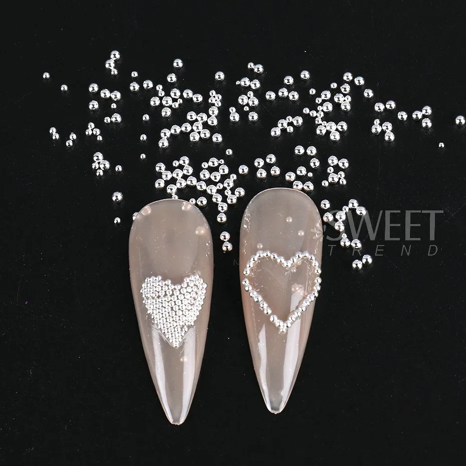 Set de 6 recipientes con cuentas mini caviar para uñas, 0.6-2mm, cuentas de acero inoxidable plateadas, accesorios DIY para decoración de manicura 5