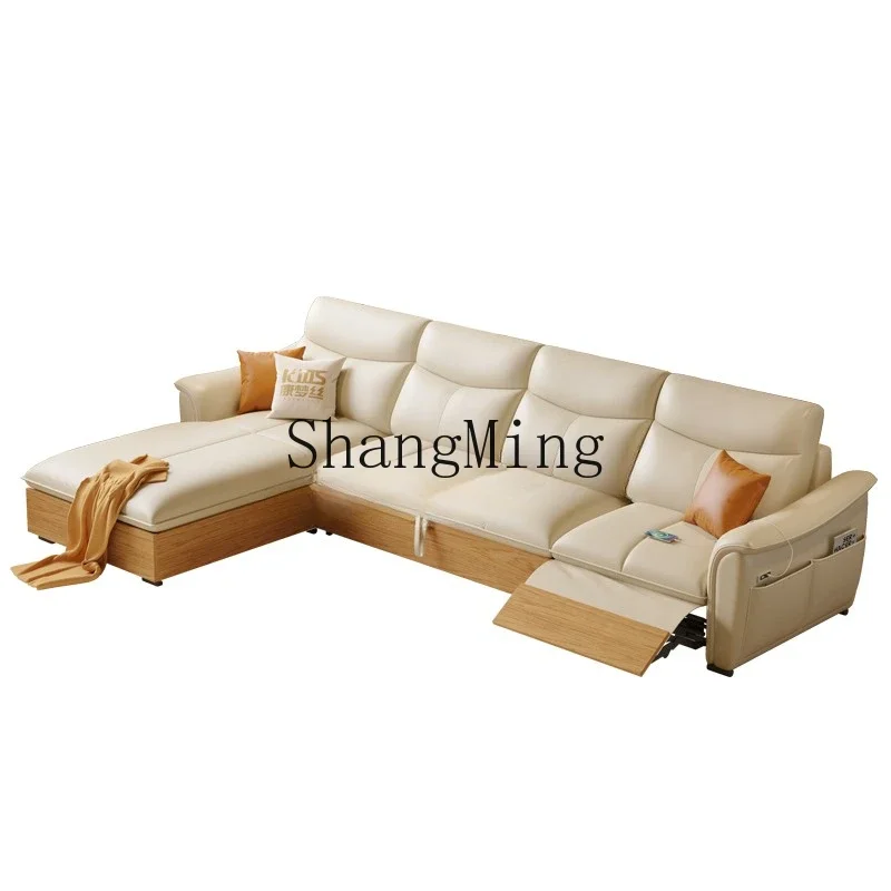 

ZZJ log leather electric multi-functional sofa bed small apartment living room dual-purpose storage combination sofa