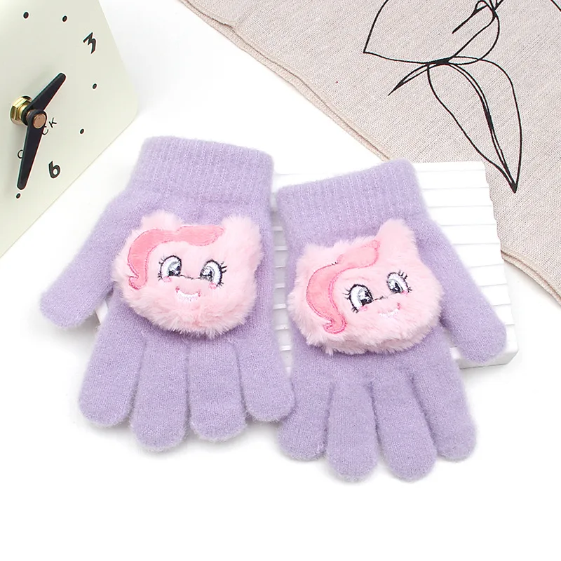 Miniso für My Little Pony Kinderhandschuhe, Cartoon-Mädchen, warm, fünf Finger, geteilte Fingerhandschuhe, Wolle, Stricken, Winter, 3–10 Jahre