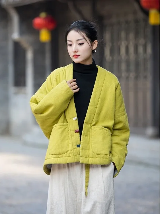 

Women's Cotton Jaet with Button Closure ort Warm Cotton Coat Loose Fit Regular Thin Long Sve Winter Commute Sle