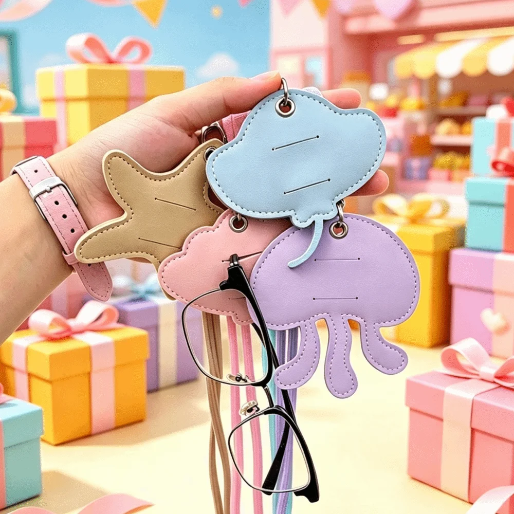 Ocean-Themed Shaped PU Leather Eyeglass Holder Portable Hanging Rope Hanging Neck Sunglasses Clip Adjustable Shell