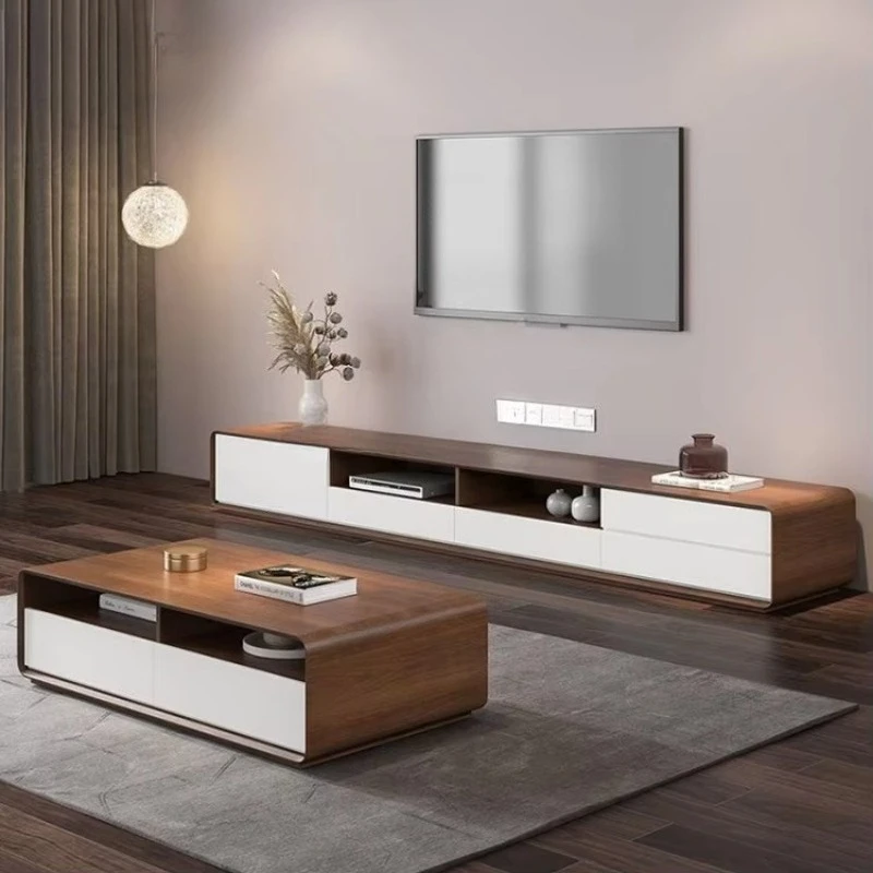 

New Double-Layer Solid Wood TV Stand Luxury Design Living Room TV Cabinet Italian Style TV Cabinet and Coffee Table Combination