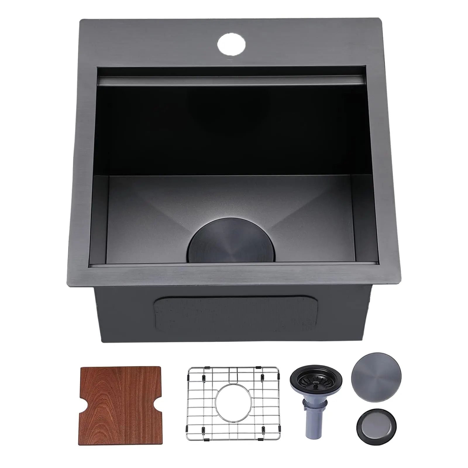 

15x17 Inch Black Drop-In Stainless Steel Bar Sink Single Bowl Topmount for RV Kitchen Laundry