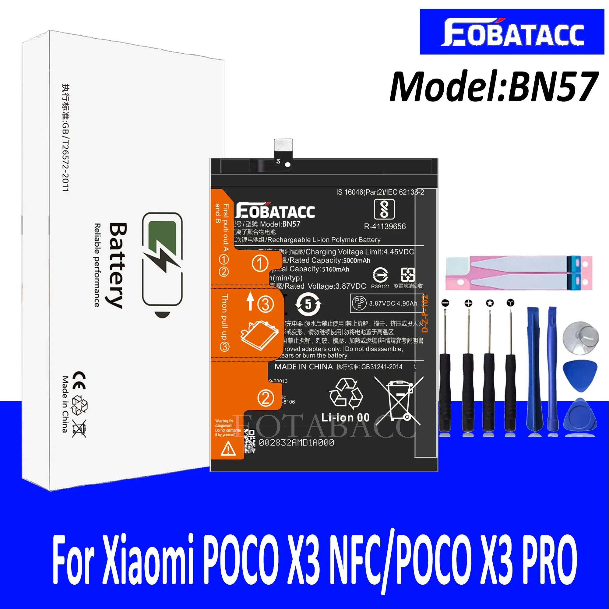 EOTABACC 100% New Original Battery BN57 For XIAOMI POCO X3 NFC/POCO X3 PRO Phone Battery +Tools