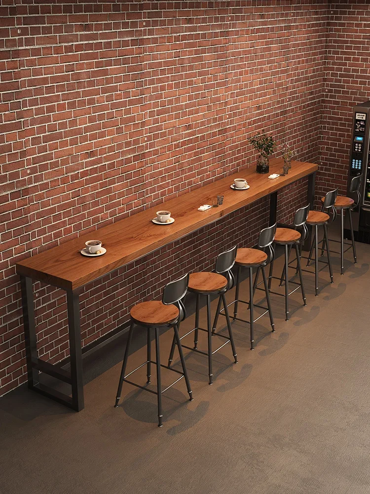 

Bar Counter Balcony Simple High Leg Long Table Table and Chair Combination Wall Narrow Table