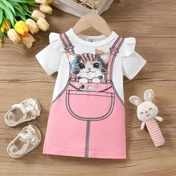 PatPat Childlike Animal Pattern Cat Flutter Sleeve Dress for Baby Girl - 1pc Suitable for Summer Season Soft and Comfortable