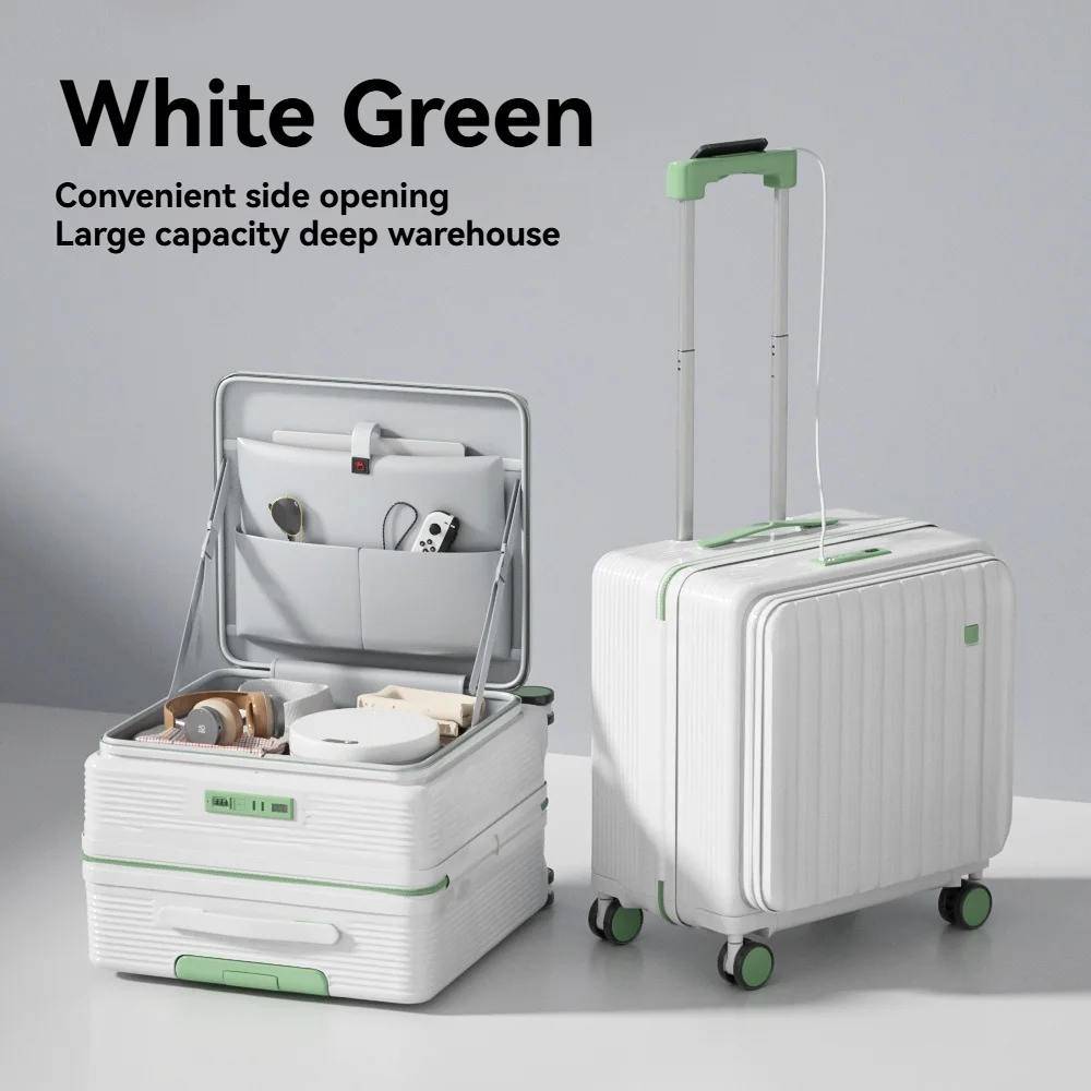 A Multi-Functional Small Deep-Compartment Front-Opening Suitcase for Both Men and Women, an 18-Inch Travel Bag for Boarding