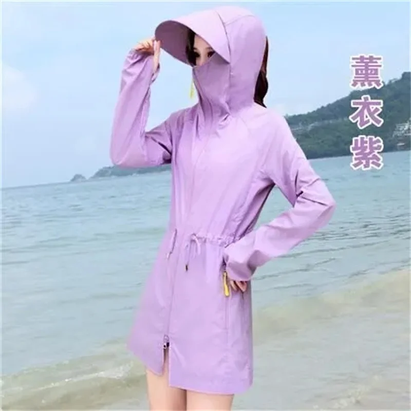 Protezione solare donna lunga 2022 estate nuovo Anti-ultravioletto mare spiaggia protezione solare abbigliamento donna a tesa larga cappotto con cappuccio cerniera Thi