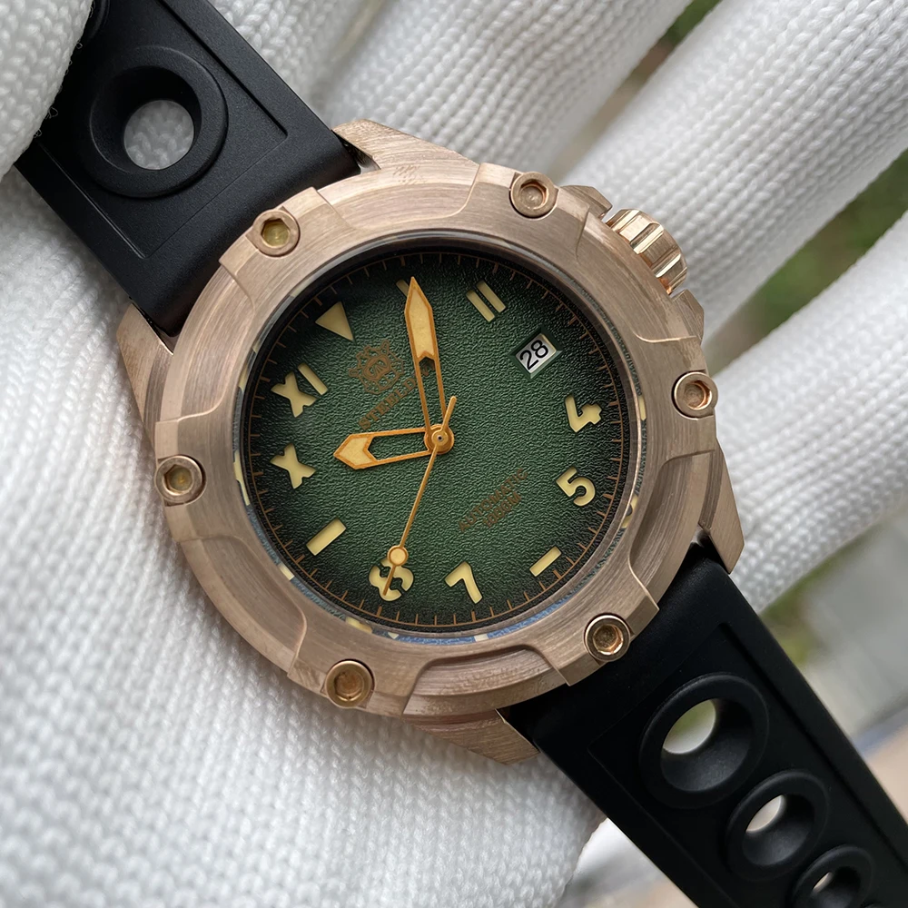 Bronze Watch 1000M 100Bar Waterproof SD1943S Automatic Mechanical Wristwatch STEELDIVE New strap Green Dial Dive Watch For Men