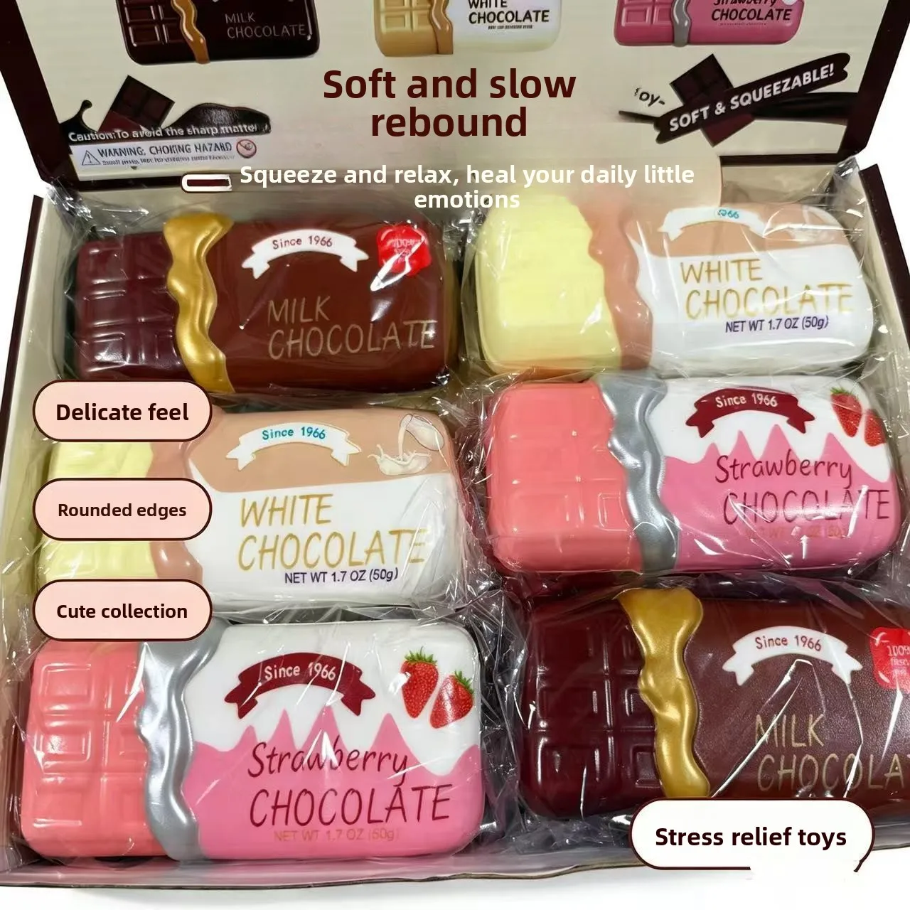 1/12PCS New Simulation Chocolate Cheese Squishy PU Slow Rebound Fidget Toy, Realistic Food Play Stress Relief Toy for Office