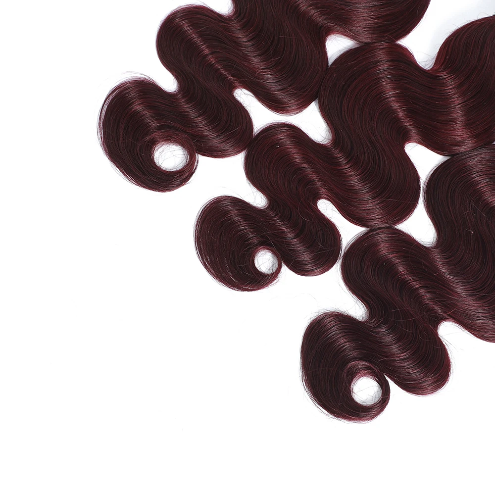 Linhua-Bundles de vague de corps bordeaux, cheveux humains ondulés 99j, trame de tissage, 100% cheveux Remy, 30 po, 1 3 4 Bundles