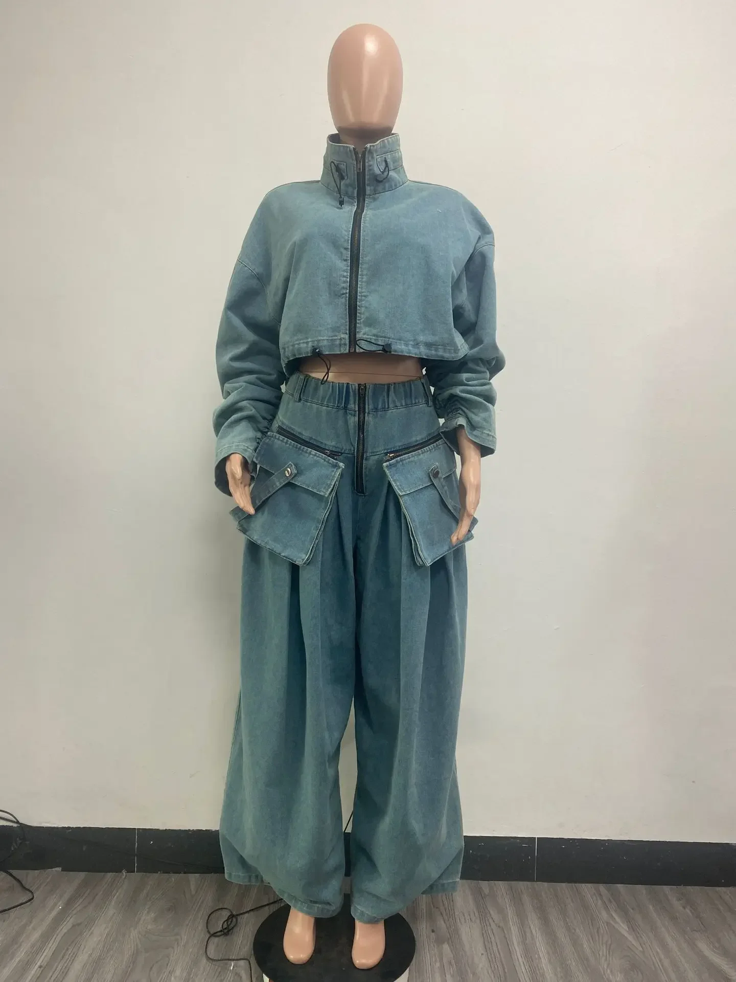 Denim Two Piece Sets Women Coat Jacket Wide Leg Pants Jeans Suits Matching Sets Trousers Outfits 2025 Y2k Streetwear Party