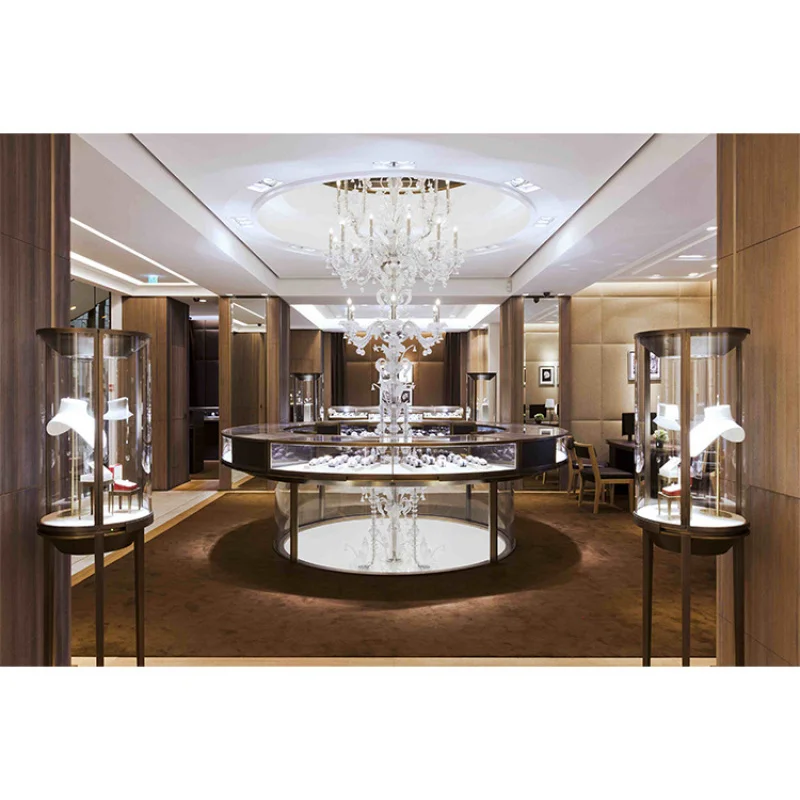 Custom.Luxury Jewelry Shop التصميم الداخلي الفولاذ المقاوم للصدأ الزجاج عرض خزانة المجوهرات عرض المجوهرات المخصصة
