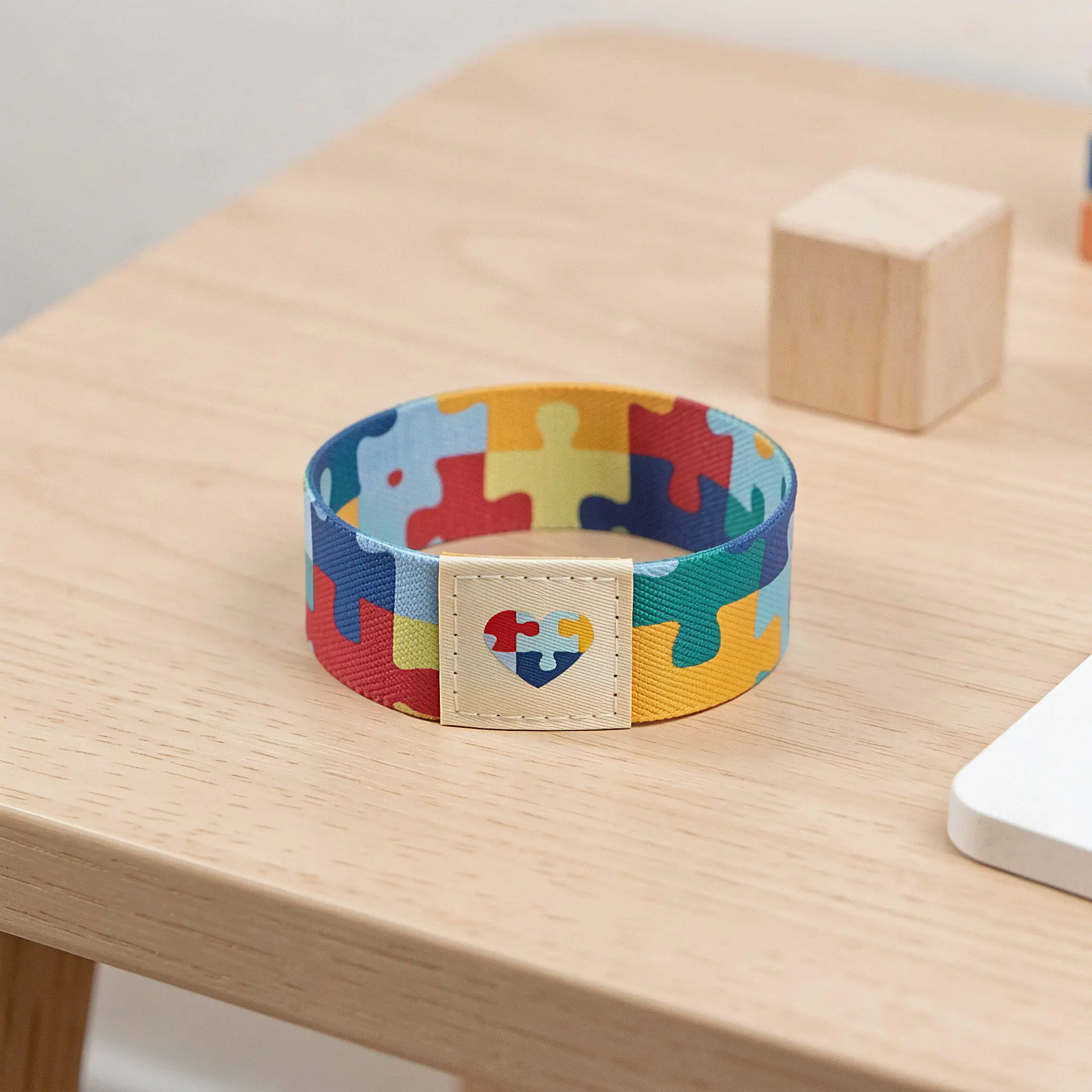 2Pcs Puzzle Piece Autism Support Wristbands Sensory Training Colorful Elastic Bracelets for Kids Fine Motor Skill Development