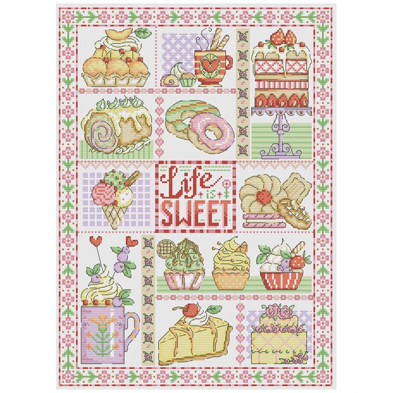 

Dessert Collection Patterns Counted Cross Stitch DIY 11CT 14CT 16CT 18CT DIY Cross Stitch Kits Embroidery Needlework Sets Crafts