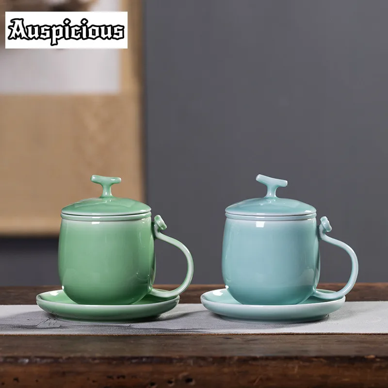 400ml Azure Longquan Celadon Filter Tea Separator Cup Zen Tea Mug With Infuser Tea Maker Office Water Cup Teaware Ornaments Gift
