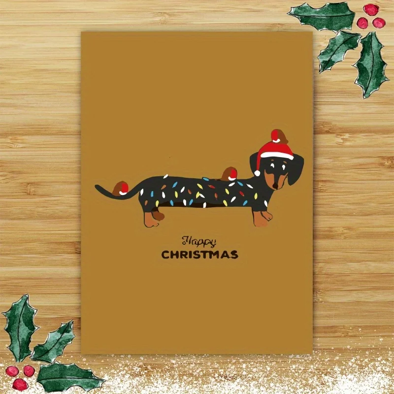 1pc, Happy Christmas Time Card, Merry and Bright Christmas Card, December Christmas Card, Funny Dachshund Christmas Card