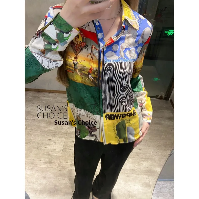 

Susan Silk Zebra Stripe Oil Painting Long Sve irt Top Faionable Vintage Early Spring New Arrival Women's Casual irt